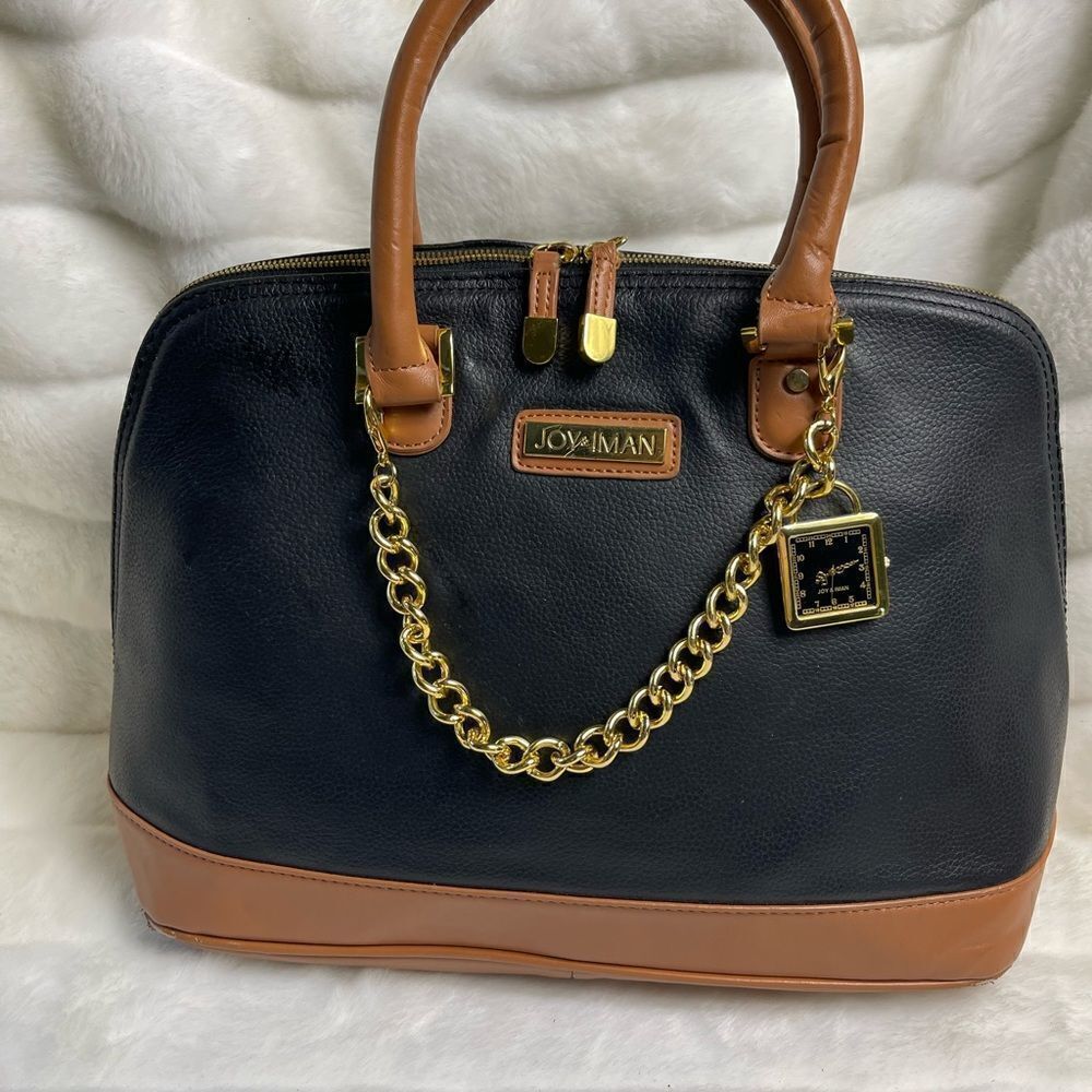 Joy & IMAN faux leather black and brown satchel bag with gold tone accen… - Picture 2 of 11